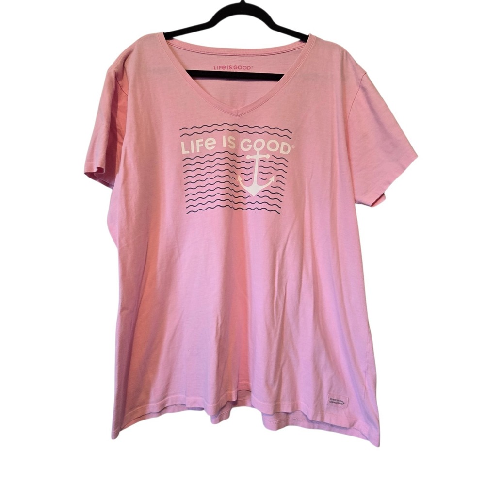 LIFE IS GOOD Anchor Waves Ocean‎ T-shirt Women's XXL Pink Cotton Beach Nautical
